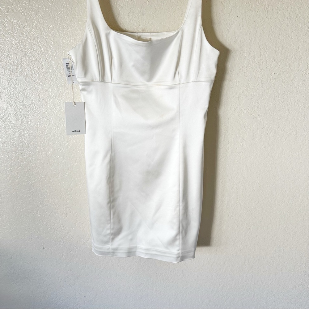 Aritzia Cream Square Neck Fitted Mini Dress - Picture 4 of 13
